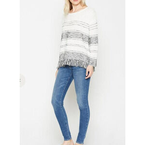 Soft Joie White and Gray Striped Sweater